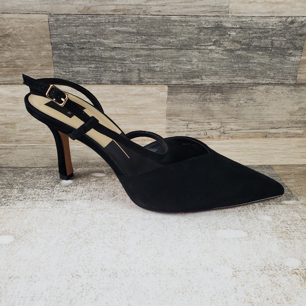 Dolce Vita Kamra Womens Sandals Sz 9.5 Onyx Suede Pointed Toe Slingback Strap